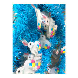 24 Feet Blue Easter Bunnies Easter Tinsel Garland Spring Mantle Home Door Decor